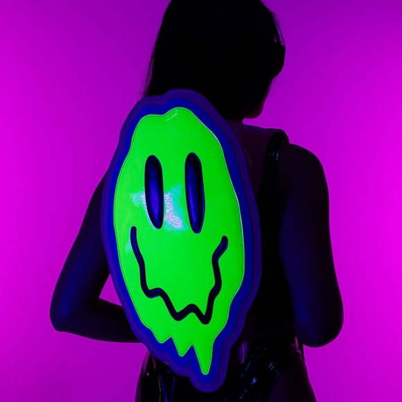 FYDELITY Melting Smiley Face Neon Hydro Backpack Hydration Bag Water Pack